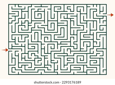 Labyrinth vector graphic. Rectangle shape maze (labyrinth) game illustration.