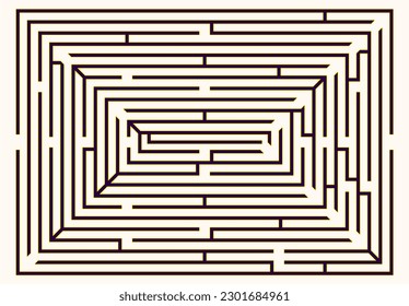 Labyrinth vector graphic. Rectangle shape maze (labyrinth) game illustration.