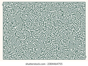 Labyrinth vector graphic. Rectangle shape, complex maze (labyrinth) game illustration.