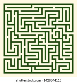 Labyrinth vector graphic. Square shape maze (labyrinth) game illustration.