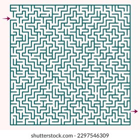 Labyrinth vector graphic. Square shape maze (labyrinth) game illustration.