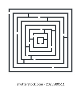 Labyrinth vector outline style illustration isolated on white transparent background. Maze and enigma symbol