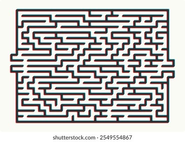 Labyrinth vector rectangle shape. Maze (labyrinth) game illustration. 3D color effect labyrinth drawing.