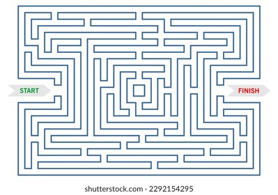 Labyrinth vector, with start and finish sign. Fun Maze game illustration.