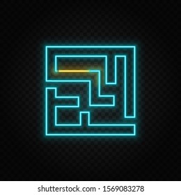 Labyrinth, way, road neon icon. Blue and yellow neon vector icon.