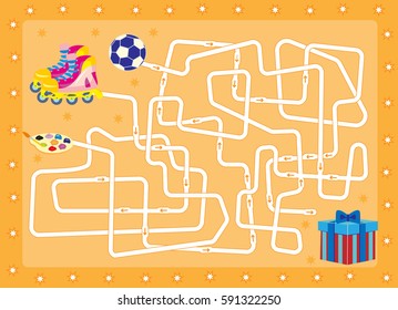 labyrinth.gift. find that is in the box.cartoon vector with editable layers