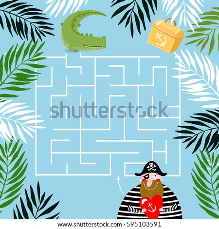 Labyrinths. Find the treasure. The pirate is looking for a treasure. A game for children.