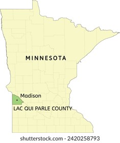 Lac qui Parle County and city of Madison location on Minnesota state map