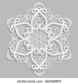 Lace 3D mandala,  round symmetrical openwork pattern,  decorative  snowflake, arabic ornament, decorative design element,  vector