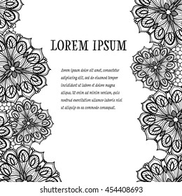 Lace abstract ornamental art brochure card. Vintage traditional invitation illustration. 