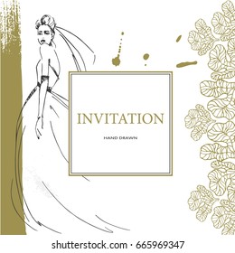 Lace background invitation, hand drawn vector pattern. Design for cards, wedding invitation, vector illustration.