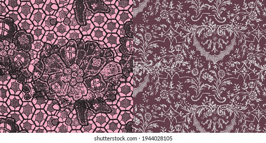 Fondo de encaje, flores ornamentales. Diseño de textura vectorial, lencería y joyería. Tus tarjetas de invitación, fondo de pantalla.