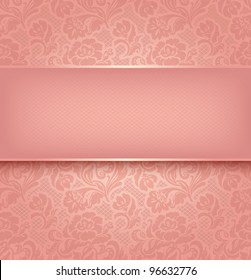 Lace background, pink ornamental fabric textural. Vector eps 10