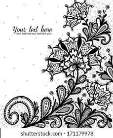 Lace background with a place for text. Black lace vector design.