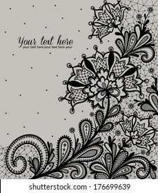 Lace background with a place for text. Black lace vector design.