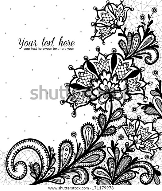 Lace background with a place for text. Black lace vector design.