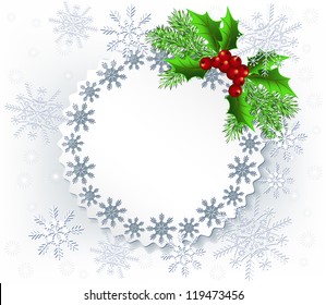 Lace background with spruce twig for image or text