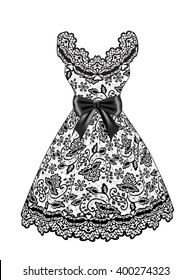 Lace black dress with bow isolated on white