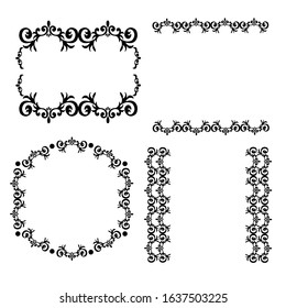 Lace black patterned frame with monograms. Decorative elements. Design templates for invitations, labels. Wedding monograms. Calligraphic elegant ornament.