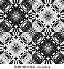 Lace black seamless mesh pattern. Vector illustration.