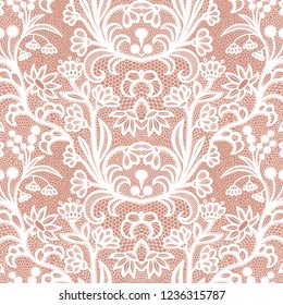 Lace black seamless pattern with flowers on white background