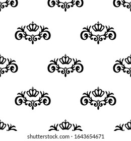 Lace black seamless pattern with flowers on white background
 decorative elements. Design templates for invitations, labels. Wedding monograms. Calligraphic elegant ornament.