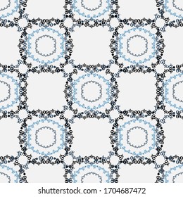 Lace black seamless pattern with flowers on white background decorative elements. Design templates for invitations, labels. Wedding monograms. Calligraphic elegant ornament.