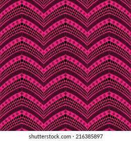 Lace black seamless pattern with flowers on pink background