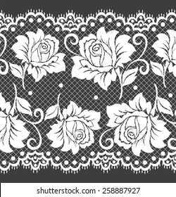 Lace black seamless pattern with flowers on gray  background
