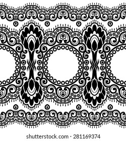 Lace black seamless pattern with flowers on white background