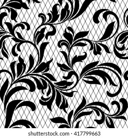 Lace black seamless pattern with flowers on white background
Lace floral background for your design wallpapers, wrapping,  pattern fills, package design, textile.