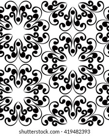 Lace black seamless pattern on white background
