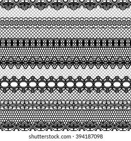 Lace black seamless pattern. Lace pattern with stripes. Vector illustration.