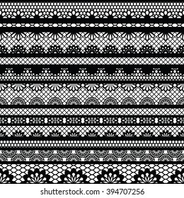 Lace black seamless pattern. Lace pattern with stripes. Vector illustration.