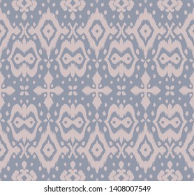 Lace border. Ikat seamless pattern. Vector tie dye shibori print with stripes and chevron. Ink textured japanese background. Ethnic fabric. Bohemian fashion. African creative. Damask rug.