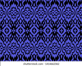 Lace border. Ikat seamless pattern. Vector tie dye shibori print with stripes and chevron. 