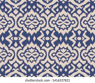 Lace border. Ikat seamless pattern. Vector tie dye shibori print with stripes and chevron. 