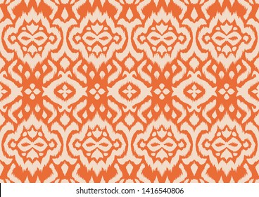 Lace border. Ikat seamless pattern. Vector tie dye shibori print with stripes and chevron. 