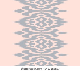 Lace border. Ikat seamless pattern. Vector tie dye shibori print with stripes and chevron. Ink textured japanese background. Ethnic fabric. Bohemian fashion. African creative. Damask rug.