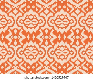 Lace border. Ikat seamless pattern. Vector tie dye shibori print with stripes and chevron. 