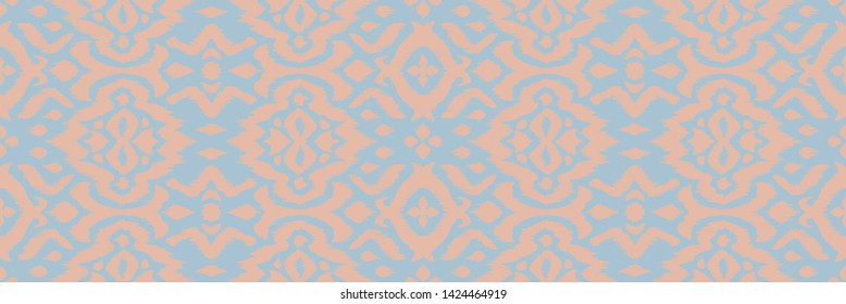 Lace border. Ikat seamless pattern. Vector tie dye shibori print with stripes and chevron. 