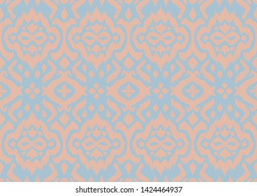 Lace border. Ikat seamless pattern. Vector tie dye shibori print with stripes and chevron. 