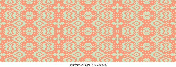 Lace border. Ikat seamless pattern. Vector tie dye shibori print with stripes and chevron. Ink textured japanese background. Ethnic fabric. Bohemian fashion. African creative. Damask rug. 