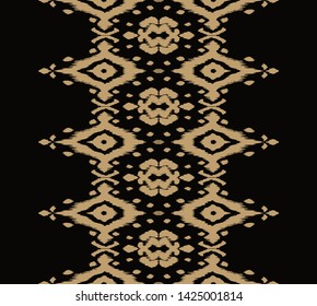 Spitzengrenze.Ikat nahtloses Muster. Vektorillustration bindet Farbstoff Shibori Druck mit Streifen und Chevron. Tintenfisch strukturierter japanischer Hintergrund. Ethnische Struktur. Böhmische Mode. Afrikanisch kreativ. Damast Teppich. 