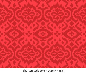 Lace border. Ikat seamless pattern. Vector tie dye shibori print with stripes and chevron. 