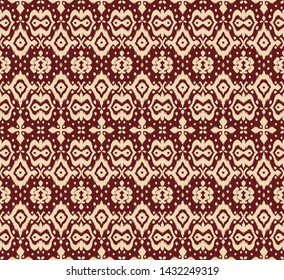 Lace border. Ikat seamless pattern. Vector tie dye shibori print with stripes and chevron. Ink textured japanese background. Ethnic fabric. Bohemian fashion. African creative. Damask rug. 