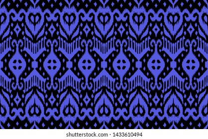 Lace border. Ikat seamless pattern. Vector tie dye shibori print with stripes and chevron. Ink textured japanese background. Ethnic fabric. Bohemian fashion. African creative. Damask rug.