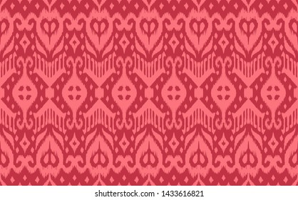 Lace border. Ikat seamless pattern. Vector tie dye shibori print with stripes and chevron. Ink textured japanese background. Ethnic fabric. Bohemian fashion. African creative. Damask rug.