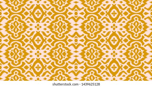 Lace border. Ikat seamless pattern. Vector tie dye shibori print with stripes and chevron. 