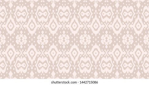 Lace border. Ikat seamless pattern. Vector tie dye shibori print with stripes and chevron. Ink textured japanese background. Ethnic fabric. Bohemian fashion. African creative. Damask rug. 